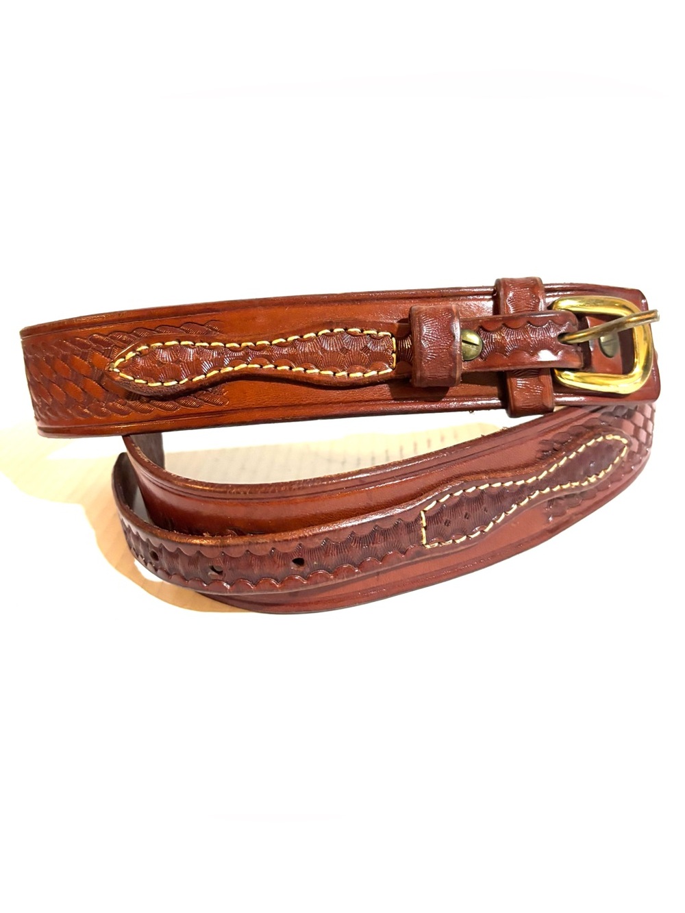 Unisex Brown Leather Braided Detail Belt - Unbranded